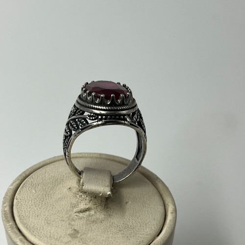 Ring Parisian rubies Red Handmade Iraqi 925 Sterling Silver Men's Size 10 - Picture 4 of 14