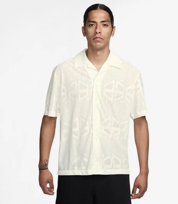 Jordan Flight Short-Sleeve Jacquard Knit Top Button Up Off White Small