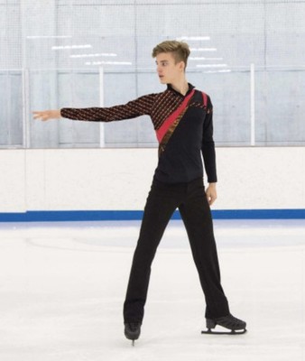 Jerry's Youth M Boys Ice Skating Shirt Black Red Brown Geometric Long Sleeve