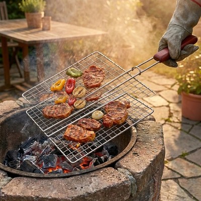 Grillrost 3er Set 28x21 cm Edelstahl Klappgriff BBQ Ersatzrost Holzkohlegrill