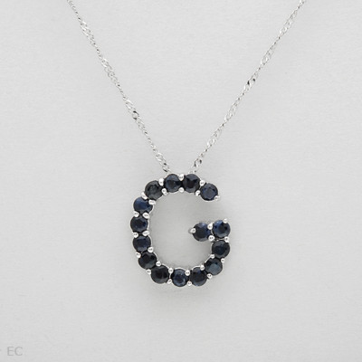 Initialen G Buchstabe Halskette mit 2,25ctw echtem Saphir in 925 Sterling Silber 16''