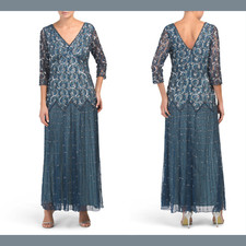 NWT 218 Pisarro Nights Embellished Mesh Gown Blue SZ 4 E996