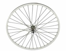 26 X 1.75 ALLOY FRONT WHEEL 36 SPOKE 12GBLACK 3/8 AXLE SINGLE WALL WHITE.