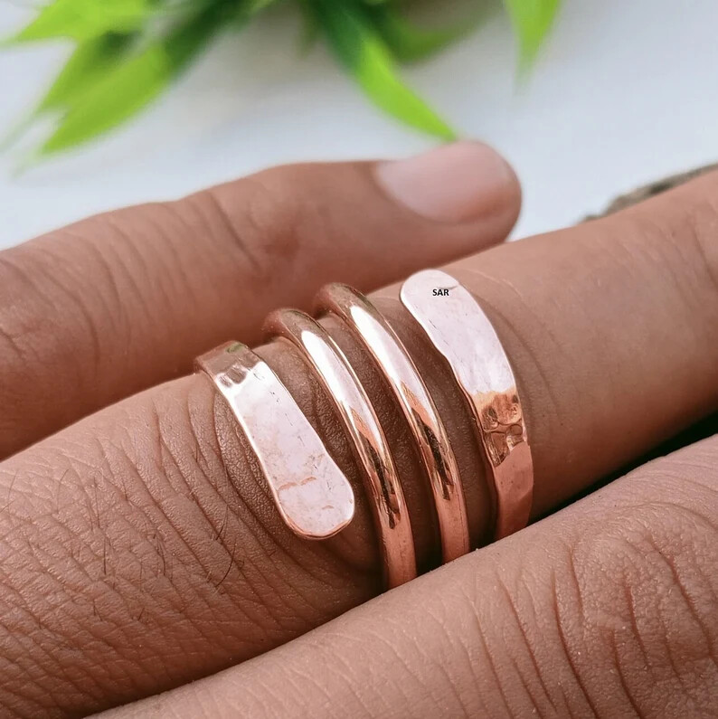 Solid Hammered Copper Ring Pure Copper Wrap Ring … - image 11