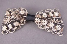 Gold Black lace big huge BOW 5" wide barrette hair clip gator claw clamp