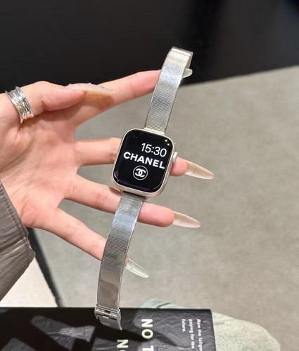 Bamboo-Joint Polished Stainless Steel Metal Band For Apple Watch S9/8/7/6 - Picture 12 of 14