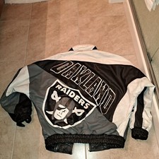 Raiders NFL Leather Football Jacket Vintage LARGE 90s Heavyweight Rare Genuine