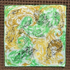    Vintage KATI Linen Handkerchief UNUSED w/ LABEL ABSTRACT LEAVES pattern