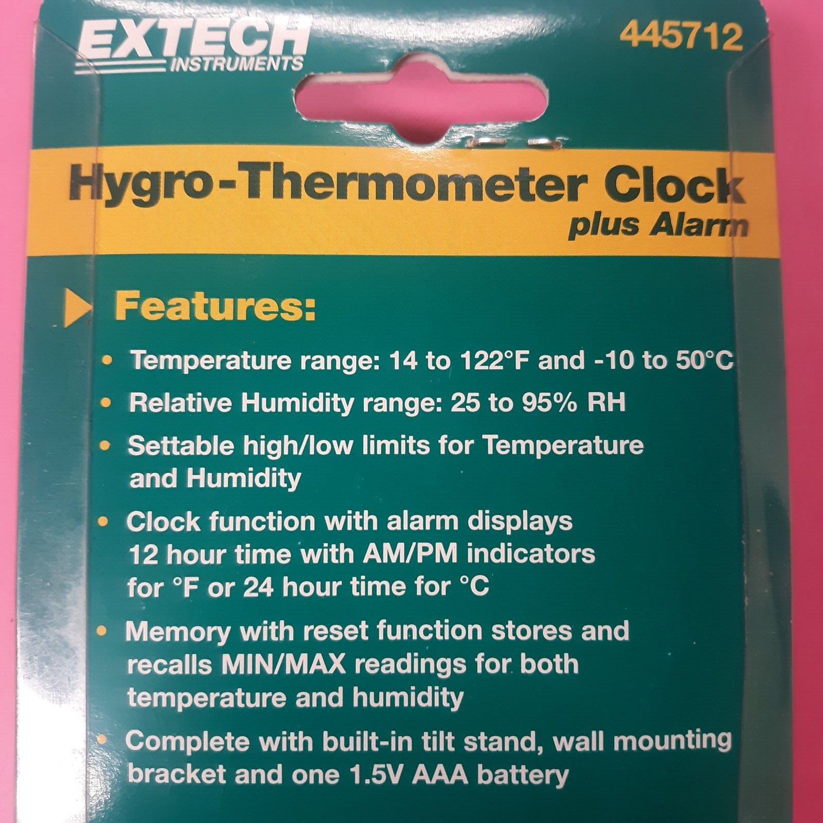Extech Digital 445712 Hygro Thermometer Clock plus Alarm new in original package