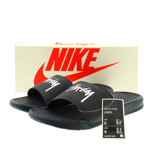 Stussy x Nike Benassi Sandals, Mens Off Noir Slides CW2787-001 Black