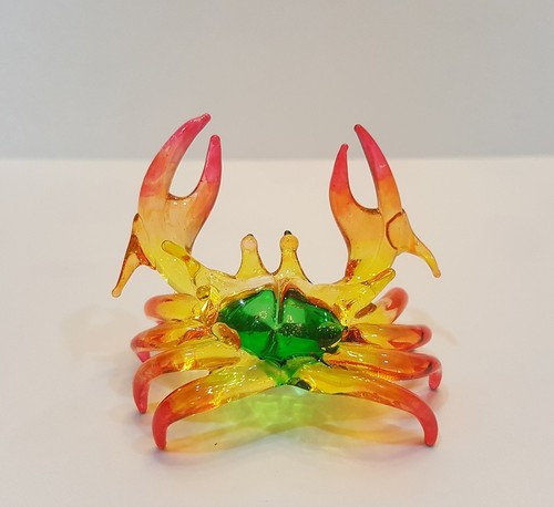 Colorful Crab8 Figurine Art Hand Blown Clear Glass Mini Collect Animal Gift Deco - Picture 2 of 11