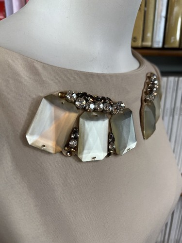 Nuevo Vestido Dorothee Schumacher Damas Talla 2 UK 8 US 4 Cóctel Beige Adornado - Imagen 6 de 18