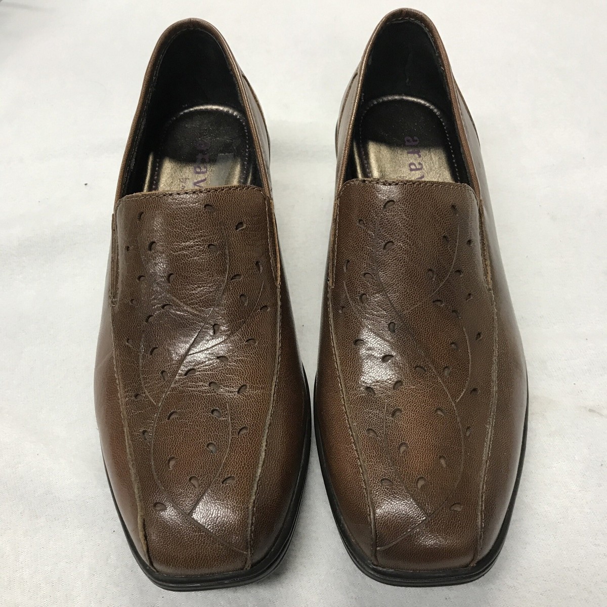 Womens ARAVON Size 7 Brown Leather Shimmer Clogs Loafers Style Shoes Aeryn Suede Fuzzy Brown Leather Loafers | ALOHAS main image 3