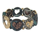 Link Stretch Bracelet for Women Rustic Patina Tri-tone Multi Heart Disc