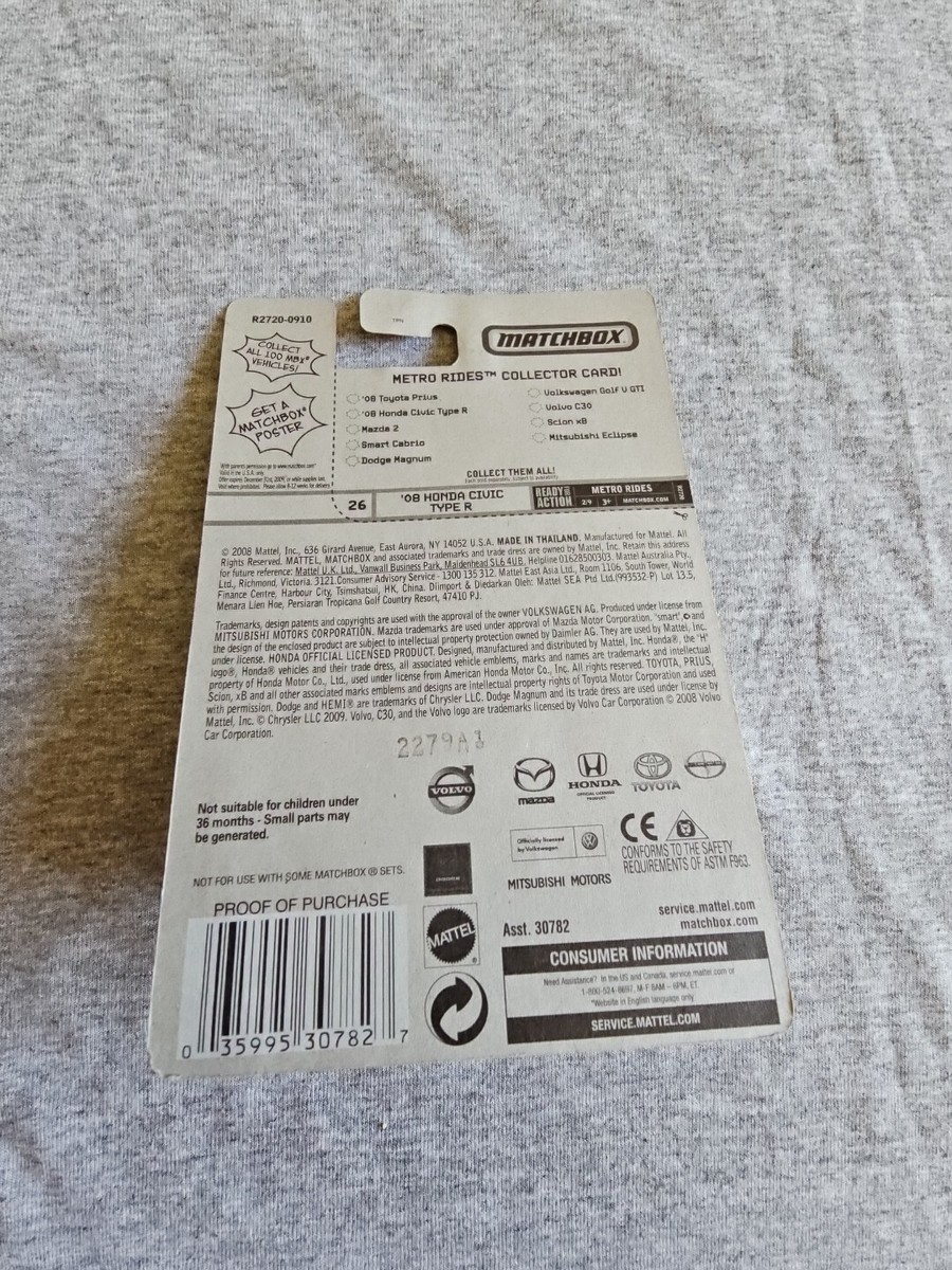 Matchbox 2008 Honda Civic Type R Diecast Car - 1:64 Scale, Grey/Silver, Metro Rides Series #26 - View #2