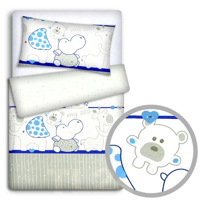 Baby Bedding Set 70x80cm – 4pc Crib Set, Blue Zoo Design, Soft Cotton
