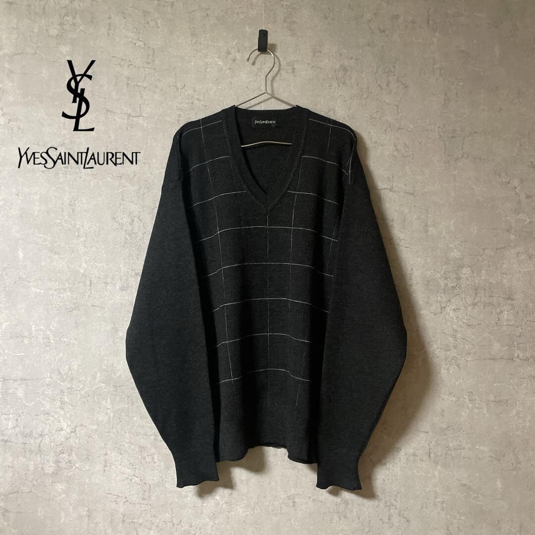 Maglione maglia YVES SAINT LAURENT anni 90 vintage Glay Check V raro usatossimo bel