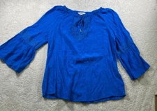 Counterparts Womens Size L Blue Bell Sleeve Tie Neck Tunic Boho Hippe