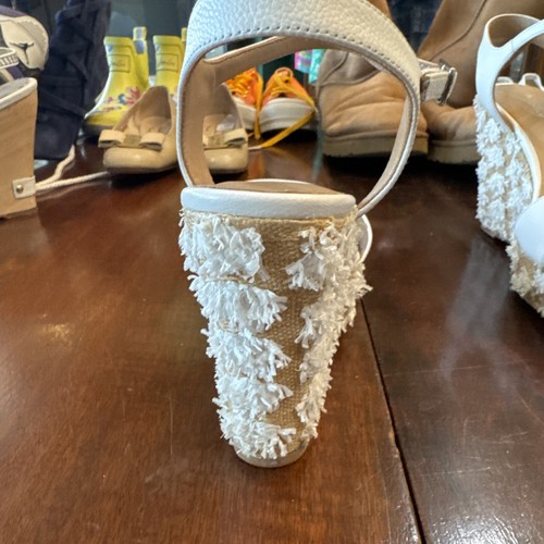Anthropologie Sandals 8 Tufted Raffia Wedge Platform White - Picture 11 of 16