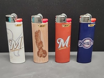 Bic Lighters-Lot of 4- Brewers Baseball Designs (Collected and stored unused)