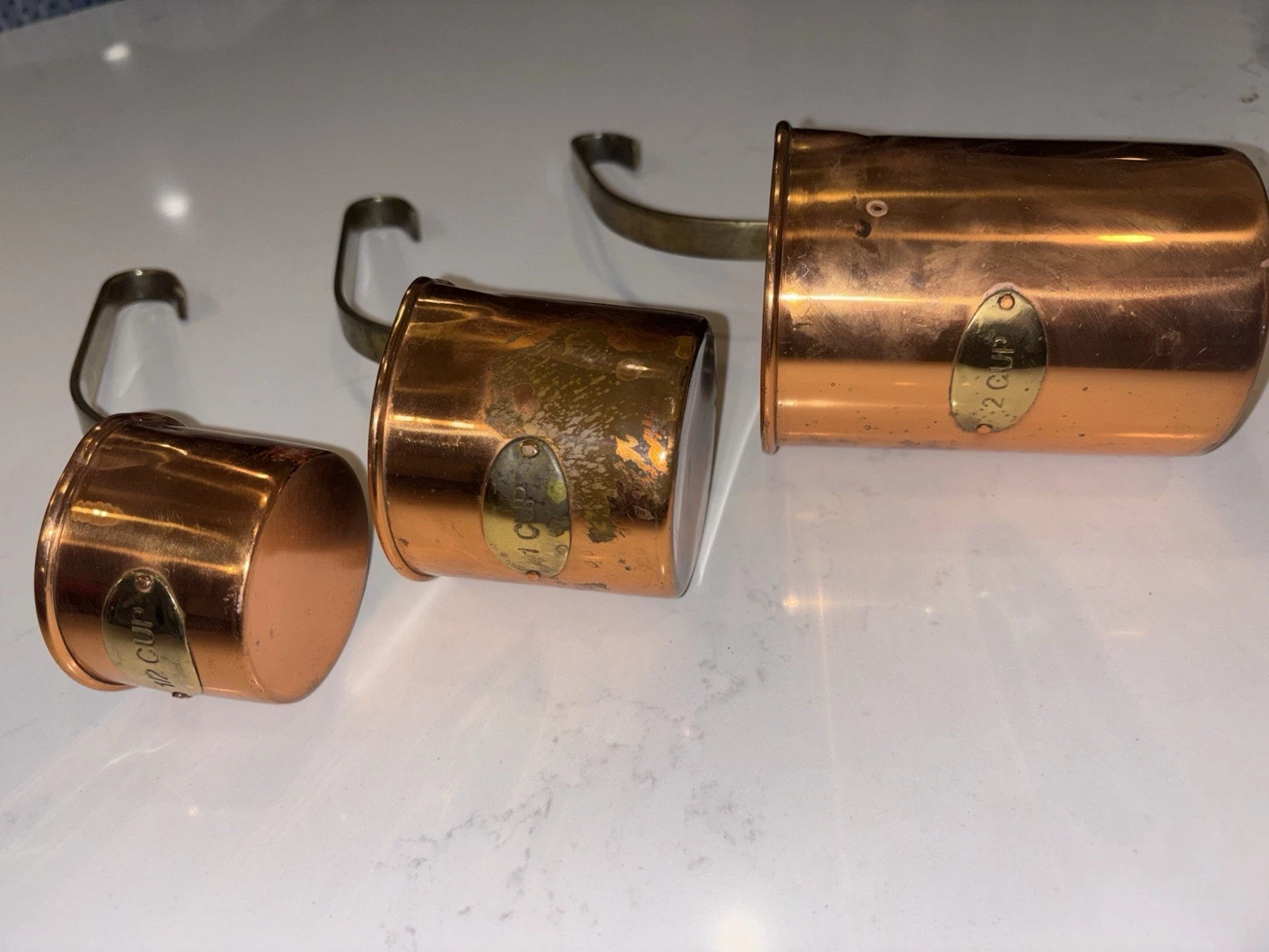 Vintage Copper Nesting Measuring Cups Ladle Set of Three 2 1 1/2 Cup