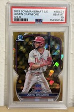 Justin Crawford 2023 Bowman Draft #BDC-71 Gold Sapphire Refractor /50 PSA10