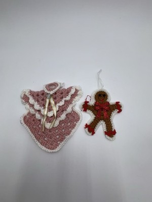 Lot Of 2 Crocheted Ornaments Angel And Gingerbread Man