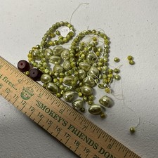 Lot of Green Pearlescent  Faceted Glass Beads Mixed Shapes Sizes Craft Jewelry