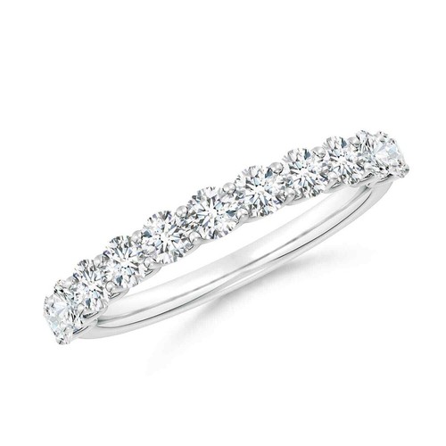 2MM Round White Topaz Gemstone Half Eternity Wedding Ring 925 Sterling Silver