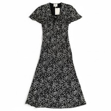 Reformation Midi Floral Dress Size 4 Black White Short Sleeve Romantic Modest