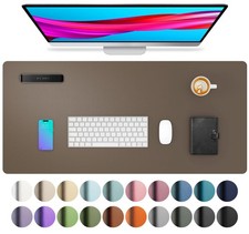 Coffee PU Leather Desk Pad Protector Mouse Mat Waterproof Blotter 36x17 Inch