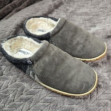 Minnetonka Tahoe Scuff Slipper Leather Suede Women's Sz 7M Gray Slides Warm Cozy