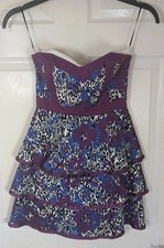 Tom Wolfe Purple Mix Strapless Tiered Ruffle Dress Size 8