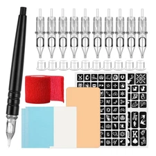DIY Tattoo Cartridge Pen Poke and Stick Tattoo Kit with Stencil Pattern Pract...