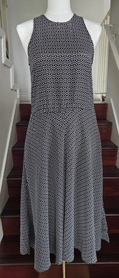 Vintage 90's Women's Black Polka Dot Sleeveless Midi Dress Size 3 Pockets Retro