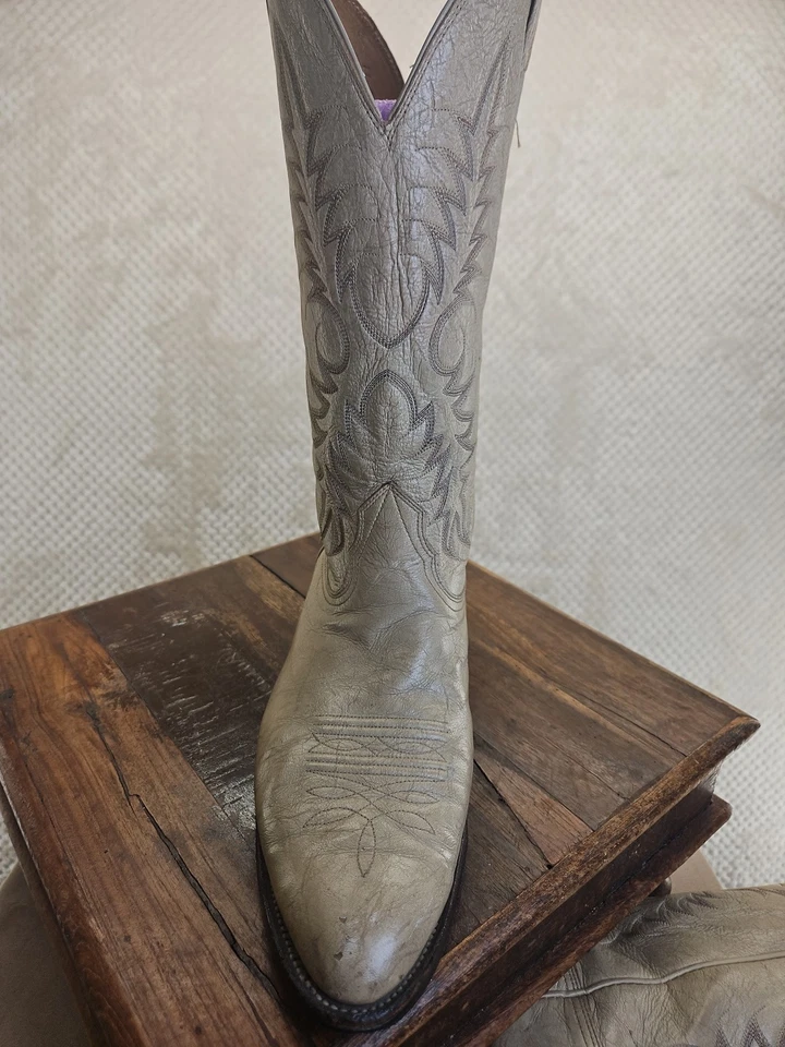 Botas de Vaquero Nocona, Para Hombre 11 D, Off White Crema Acabado agrietado Gran Forma Foto 2 de 4