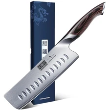 7 Inch Nakiri Knife, Japanese High Carbon Stainless Steel Chef Knife, Multipu...