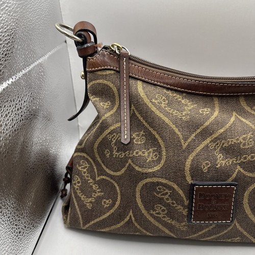Dooney & Bourke Hobo Bag Handtasche braun DB Signature und hellbraunes Leder top - Bild 4 von 17