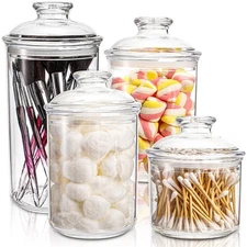 DEAYOU 4 Pack Clear Plastic Apothecary Jars, Plastic Storage Jar Canister wit...