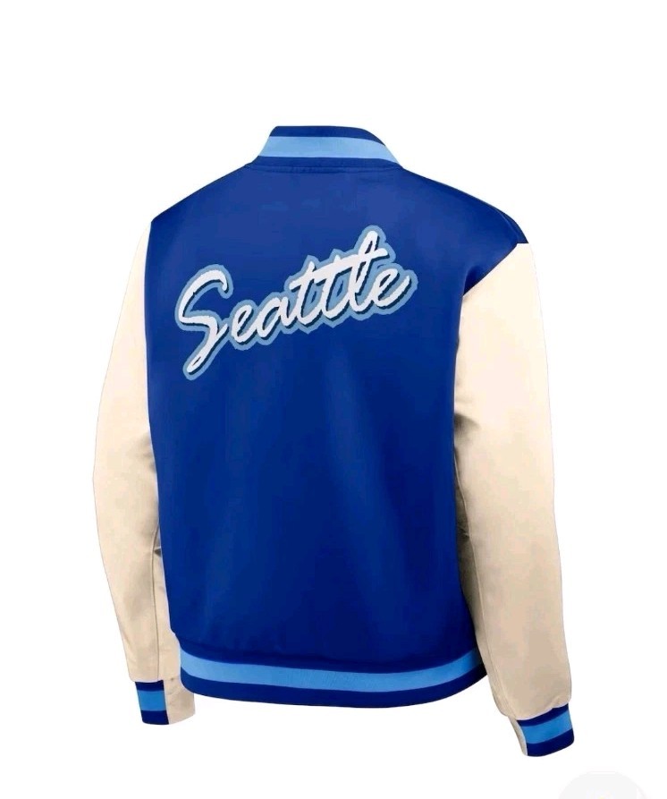Nike Seattle Seahawks Royal Cream Rewind Legacy Full-Snap Bomber Jacket Size 2XL thumbnail 2
