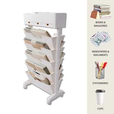 6-Tier Rolling Book Cart Mobile Storage Organizer with Wheels for Office Home
