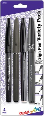 Pentel Arts Sign Pen Variety Pack - 4-Pack (S520-A, ST150-A, SES15-NA, SESF30-A)