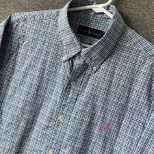 Ralph Lauren Shirt Mens L Blue Check Long Sleeve Button Down Cotton Pony Logo