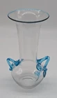 Steuben Mat-su-no-ke  Art Glass Vase Clear w/ Blue Cintra Handles & Lip Wrap NR