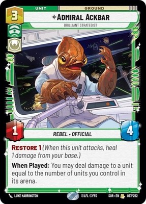 x4 Admiral Ackbar - Brilliant Strategist R Star Wars Spark of Rebellion M/NM