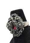 1800s Austro-Hungarian 800 Silver Garnet Ring HD Marked Ornate Scrollwork