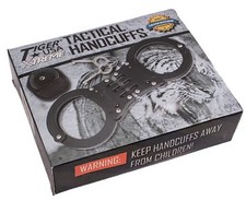 BLACK HINGED Double Lock Hand Cuffs Keys Heavy Duty POLICE Handcuffs CASE