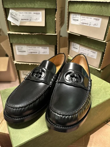 Mocassini Gucci uomo GG in pelle nera taglia 12.5UK 13.5US