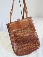 Vtg 90's Leather Crossbody Boho Purse Croc Embossed Indie Cognac Brown Casual