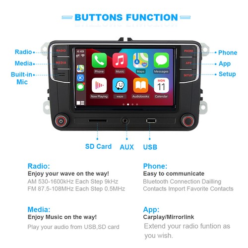 NONAME RCD330 Plus 187F Car Radio Stereo Carplay Android Auto For VW Golf Jetta - Picture 2 of 10